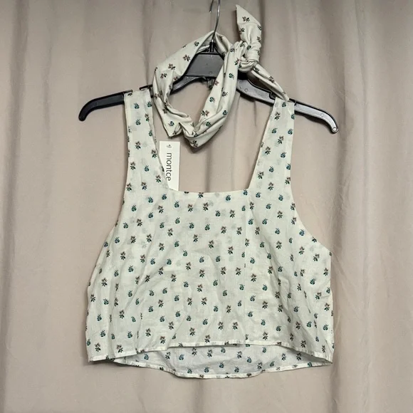 Montce Fruity Floral Crop Top and Headband, Size M, Color Ivory/Green/Pink - Picture 8 of 12